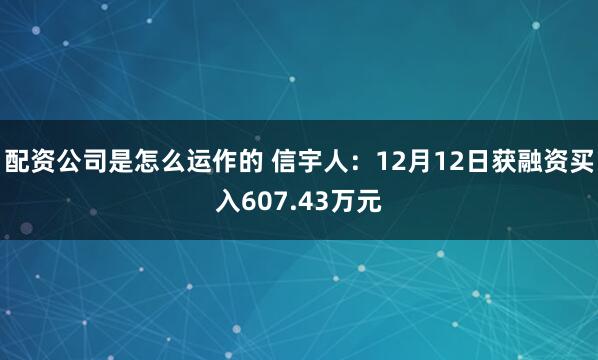 配资公司是怎么运作的 信宇人：12月12日获融资买入607.43万元